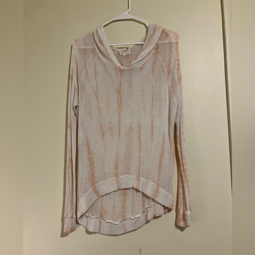LA Hearts Tie-Dye Hooded Top - Peach and White 81025